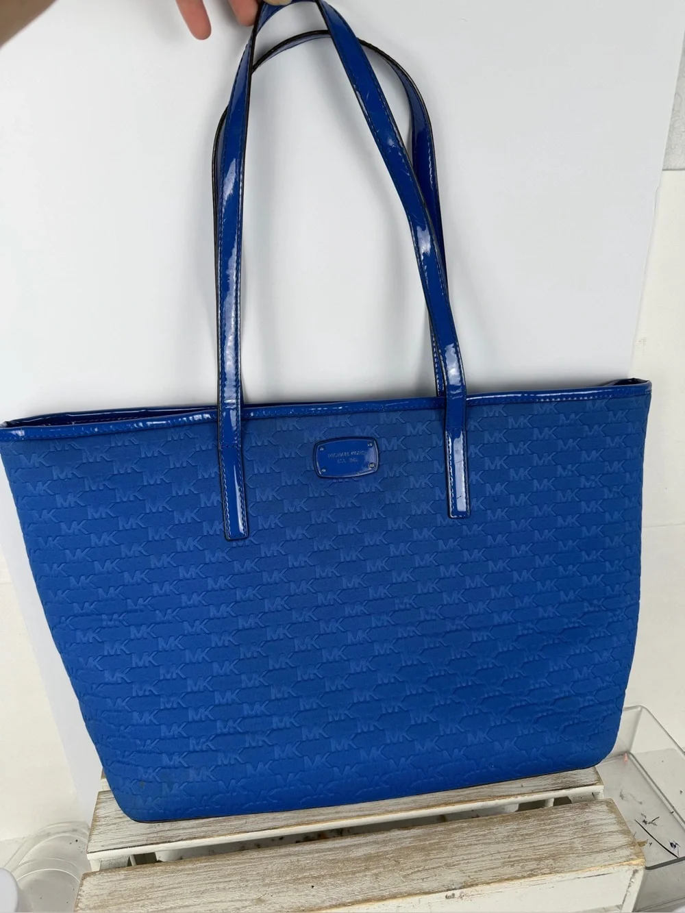 Michael Kors embossed MK monogram tote bag with matching double shoulder straps